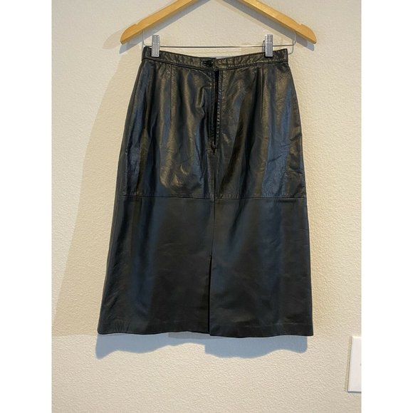 West Bay Sport Leathers Vintage 100% Leather Pencil Skirt Size 8 Black - Picture 7 of 9